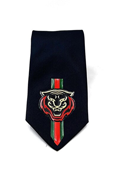 La Pescara Черна лъскава вратовръзка с бродерия на тигър Kk11700