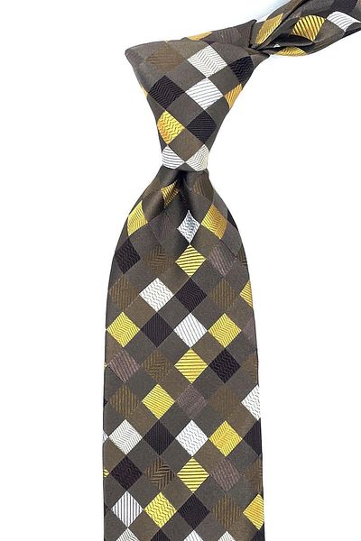 Kravatkolik Pavanetto Style Brown Square Pattern Italian Silk Tie Ik1357