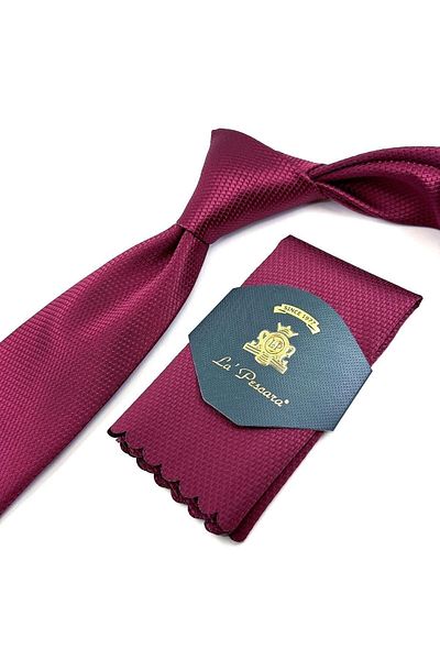 Kravatkolik Claret Red Dot Pattern Classic Tie with Handkerchief Kk11145