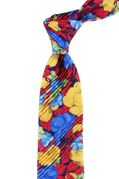 Kravatkolik Multicolored Flower Pattern Pleated Silk Tie Est137