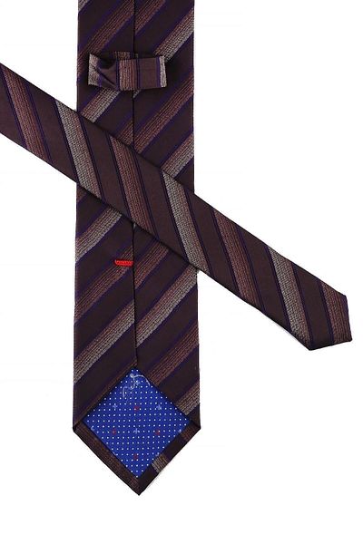 Kravatkolik Ravasio Style Coffee Line Pattern Italian Silk Tie Ik817