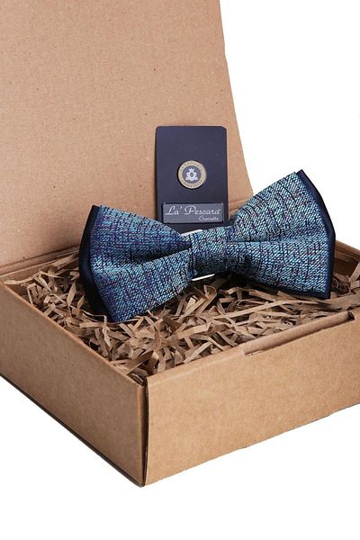 Kravatkolik Men's Cyan Color Sand Pattern Bow Tie P1153
