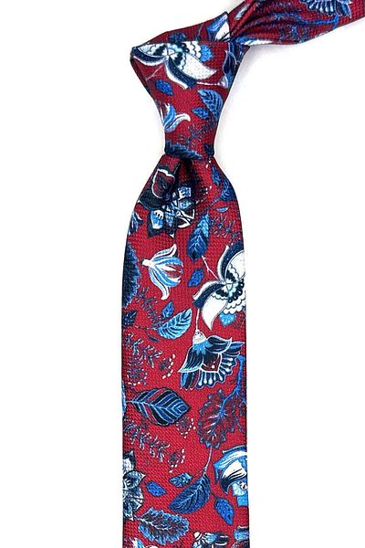 Kravatkolik Red Flower Pattern Thin Tie SK7881