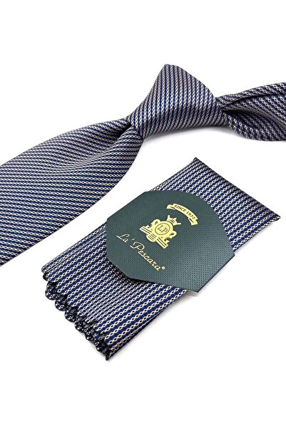 La Pescara Μπλε ναυτικό - Κλασική γραβάτα με μοτίβο κίτρινης γραμμής KK11923