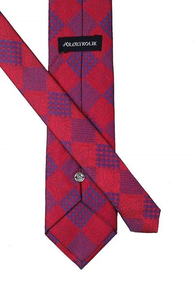Kravatkolik Men's Red Plaid Pattern Classic Necktie with Handkerchief Kk10453