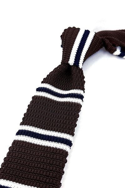 Kravatkolik Brown - Navy Blue Striped Knitted Tie Knitted 8377