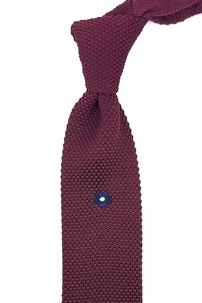 Kravatkolik Claret Red Plain Flower Motif Knitted Tie GRUBE 8322