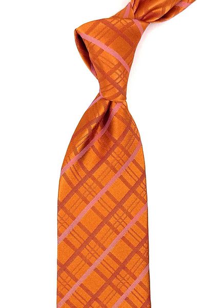 Kravatkolik Kenmore Style Orange Plaid Pattern Italian Silk Tie İK1569