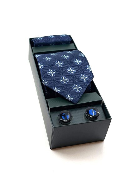 La Pescara Синій краватка з хусткою Синій запонка Подарунковий набір OS513