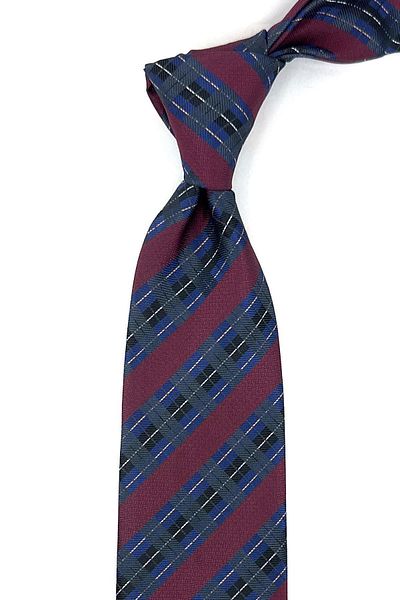 Kravatkolik Navy Blue - Claret Red Plaid Pattern Classic Necktie with Handkerchief KK11986