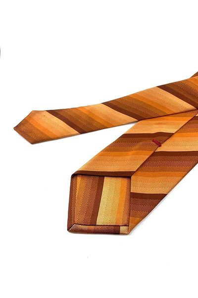 Kravatkolik Palladio Style Orange Line Pattern Italian Silk Tie Ik1346