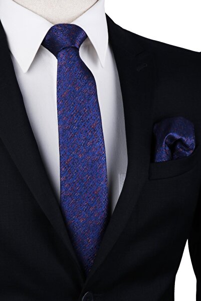 Kravatkolik Ανδρική κλασική γραβάτα με μοτίβο μπλε ναυτικό με μαντήλι Kk10032