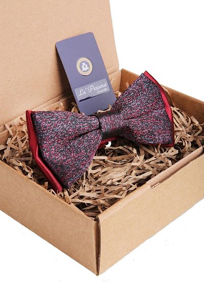 Kravatkolik Men's Black Claret Red Sand Pattern Bow Tie P939