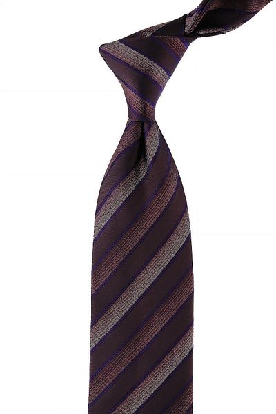 Kravatkolik Ravasio Style Coffee Line Pattern Italian Silk Tie Ik817