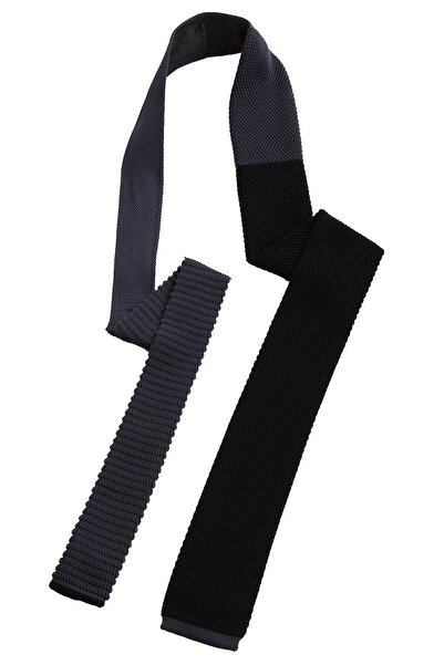 La Pescara Men's Black - Smoked Plain Knit Tie Knitted 8278 KRVT8690002221430