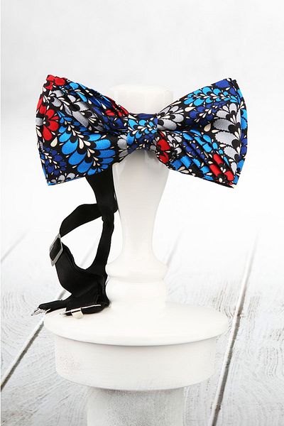 La Pescara Multicolored Motif Pattern Pleated Silk Bow Tie ESB38