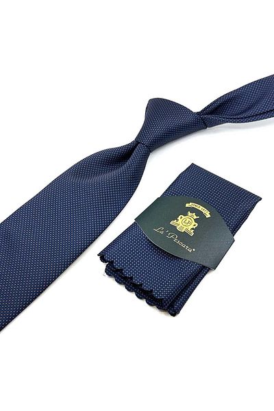 Kravatkolik Navy Blue Dot Pattern Classic Tie with Handkerchief KK12394