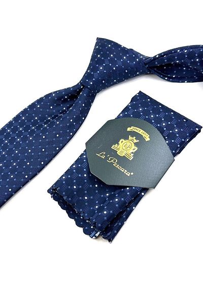 Kravatkolik Navy Blue Small Pattern Classic Tie with Handkerchief Kk11156