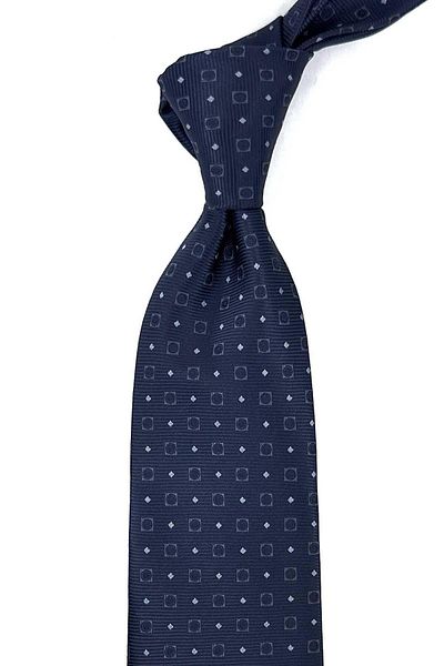 Kravatkolik Patterned Navy Blue Classic Tie with Handkerchief - Kk12513