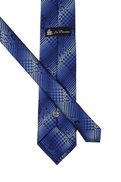 Kravatkolik Classic Tie with Blue Motif Pattern Handkerchief Kk10000