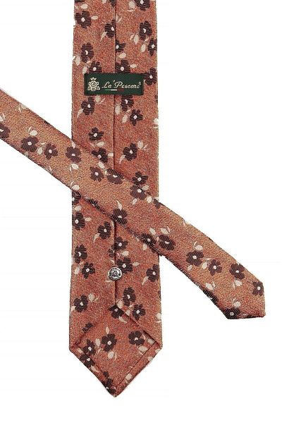 Kravatkolik Classic Necktie with Orange Flower Pattern Handkerchief Kk10739