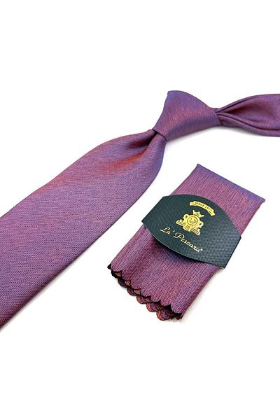 Kravatkolik Classic Necktie with Orange Sand Pattern Handkerchief KK12343