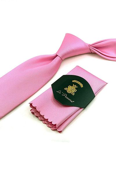 Kravatkolik Classic Tie with Pink Dot Pattern Handkerchief KK12066