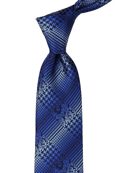 Kravatkolik Classic Tie with Blue Motif Pattern Handkerchief Kk10000