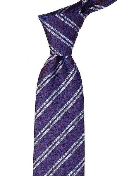 Kravatkolik Brown - Blue Sand Pattern Classic Tie with Handkerchief Kk9463
