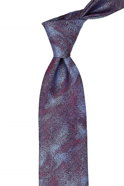 Kravatkolik Blue - Red Sand Pattern Classic Tie with Handkerchief Kk10544