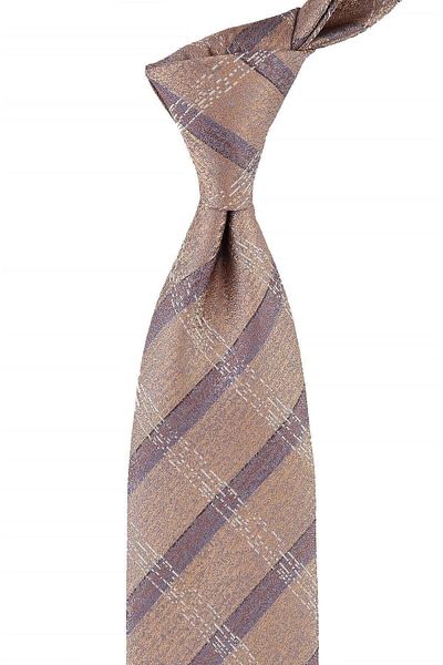 Kravatkolik Gold Color Plaid Pattern Classic Tie with Handkerchief Kk10762