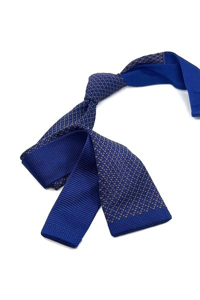 Kravatkolik Knitted Patterned Navy Blue Tie - Brown Diamond Knitted 8308