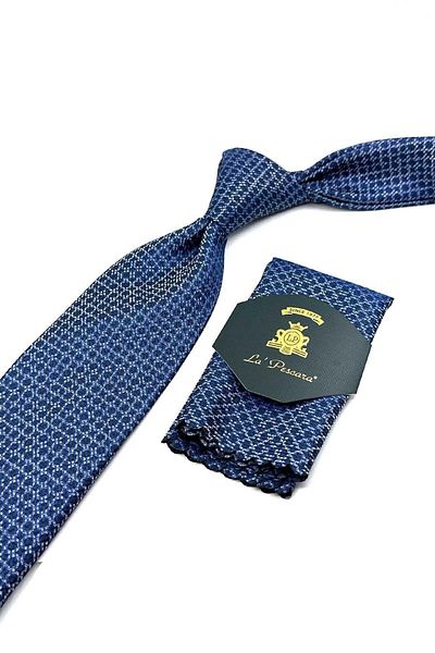 Kravatkolik White Dot Patterned Blue Handkerchief Tie - Kk12583