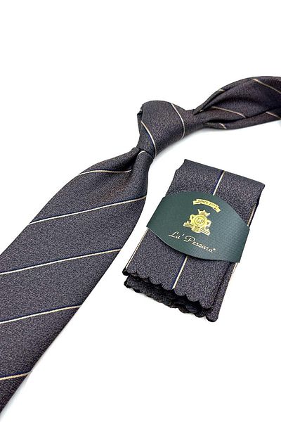 Kravatkolik Handkerchief Patterned Brown Striped Tie - KK12632