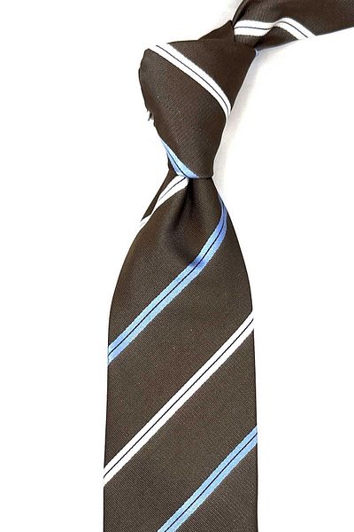 Kravatkolik Italian Silk Cut Brown Striped Necktie - IK1673