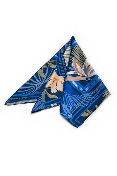 La Pescara Navy Blue Flower Pattern Scarf Bandana 55-55 cm KDNF19