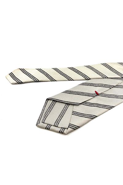 Kravatkolik Cambria Style Beige Line Pattern Italian Silk Tie K1499