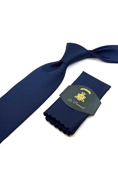 Kravatkolik Navy Blue Dot Pattern Classic Tie with Handkerchief KK12402
