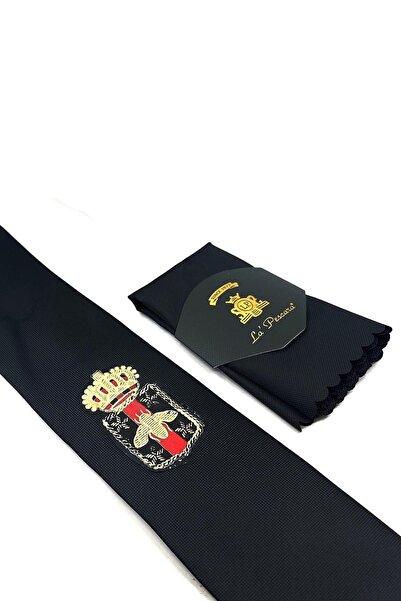 La Pescara Черна вратовръзка с печатен герб Kk11690