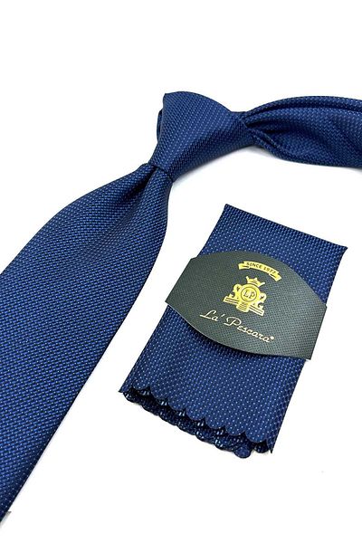 Kravatkolik Patterned Navy Blue Classic Tie with Handkerchief - KK12536
