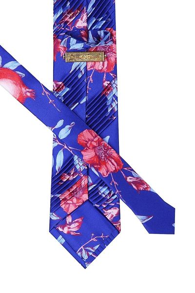 Kravatkolik Blue Flower Pattern Pleated Silk Tie Est105