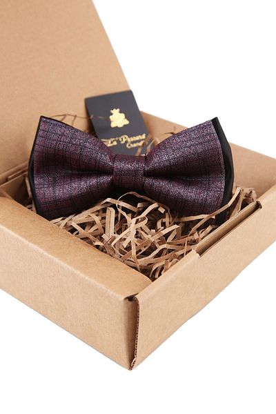 Kravatkolik Plum - Smoked Plaid Pattern Bow Tie P1480