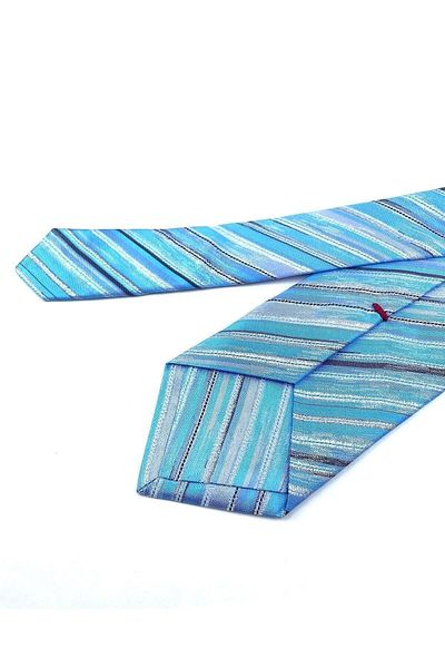 Kravatkolik Franzela Style Blue Line Pattern Italian Silk Tie Ik1338