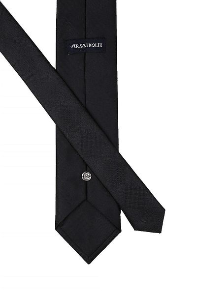 Kravatkolik Men's Black Plaid Pattern Classic Necktie with Handkerchief Kk10452