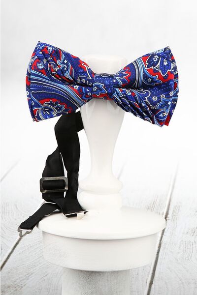 La Pescara Multicolored Motif Pattern Pleated Silk Bow Tie ESB41