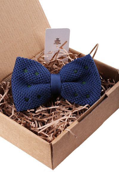 Kravatkolik Men's Blue Polka Dot Pattern Knitted Bow Tie KIR134