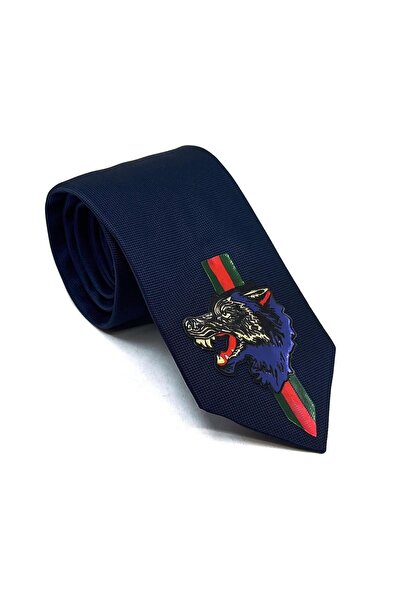 La Pescara Navy Blue Plain Wolf Emblem Printed Tie Kk11703