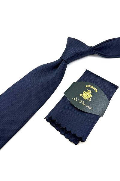 Kravatkolik Navy Blue Dot Pattern Classic Tie with Handkerchief KK12336