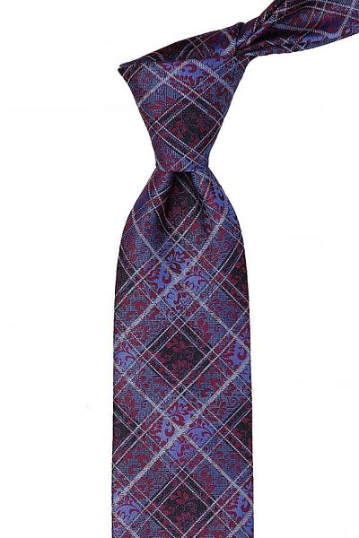 Kravatkolik Men's Blue Plaid Pattern Classic Necktie with Handkerchief Kk10585