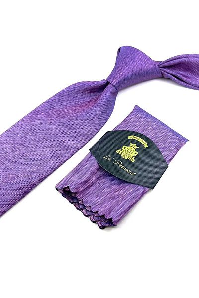 Kravatkolik Lilac Sand Pattern Classic Necktie with Handkerchief KK12349